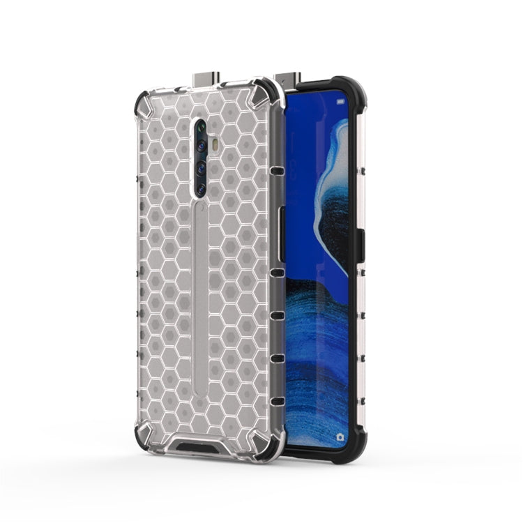 Shockproof phone case with honeycomb pattern, clear gray back and TPU bumper