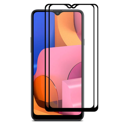 2-pack tempered glass screen protectors shown on a smartphone screen, full coverage