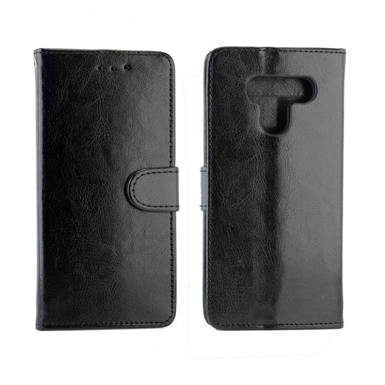 Black leather flip phone case with magnetic flap and side hand strap