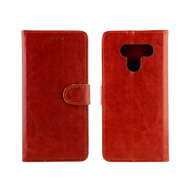 Red leather flip phone case with magnetic flap and phone camera cutout
