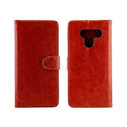 Red leather flip phone case with magnetic flap and phone camera cutout