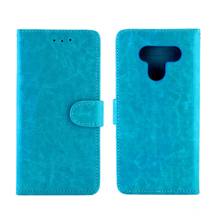 Blue leather flip phone case with magnetic flap and phone camera cutout