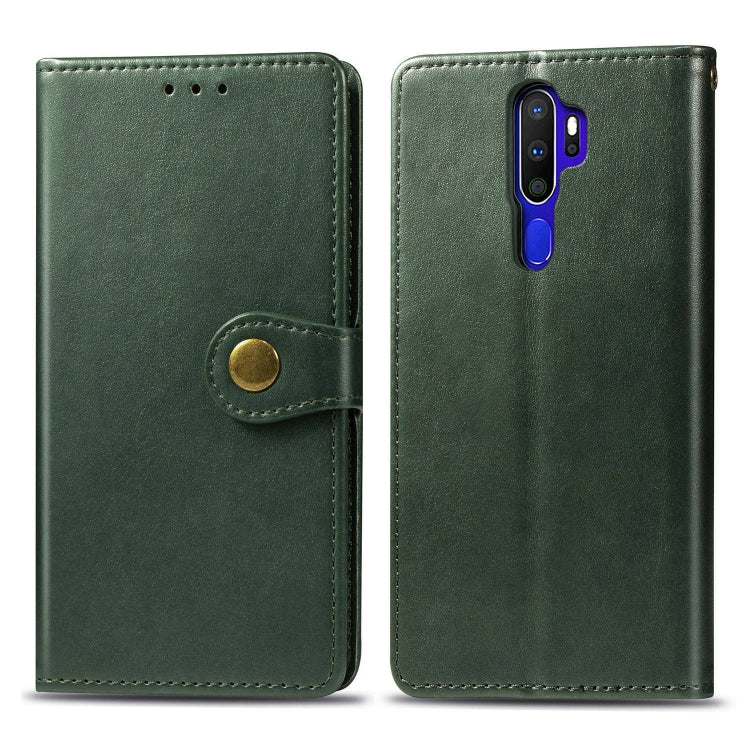 For OPPO A5 2020 / A9 2020 Retro Solid Color Leather Buckle Phone Case with Lanyard & Photo Frame & Card Slot & Wallet & Stand Function, For OPPO A5 2020