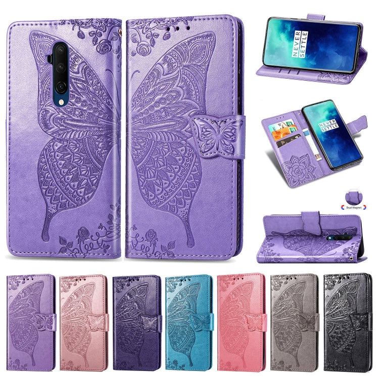 Purple embossed butterfly leather flip wallet case with phone cutout and magnetic closure