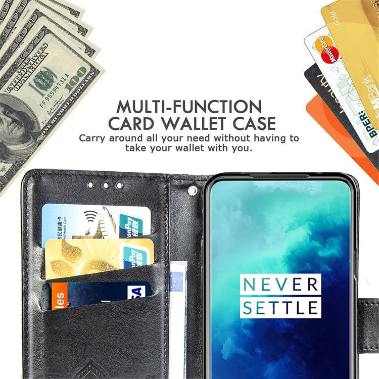 Black leather wallet case interior showing card slots and cash compartment for OnePlus 7T Pro