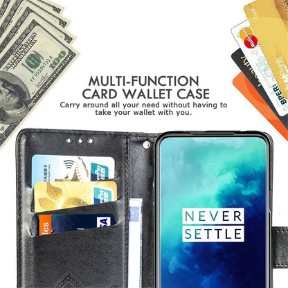 Black leather wallet case interior showing card slots and cash compartment for OnePlus 7T Pro
