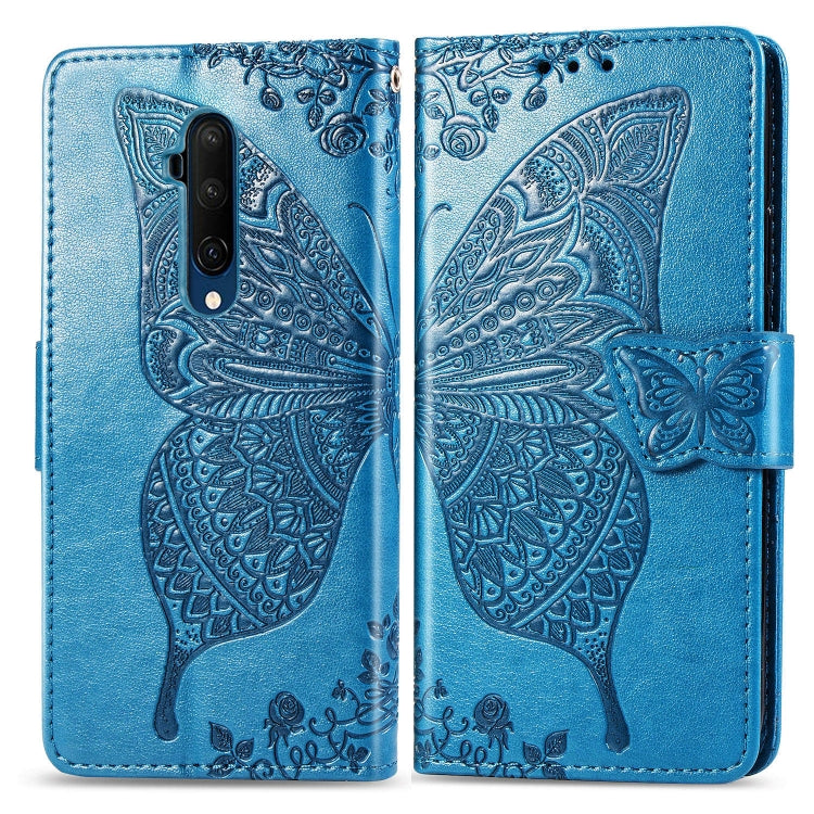 Sky blue embossed butterfly leather flip wallet case with folio cover and card slot