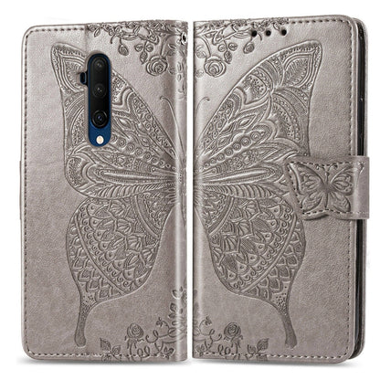 Silver embossed butterfly leather flip wallet case with phone cutout and magnetic closure