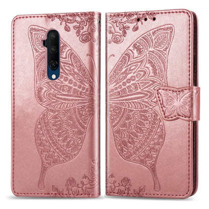 Rose pink embossed butterfly leather flip wallet case with phone cutout and folio flap