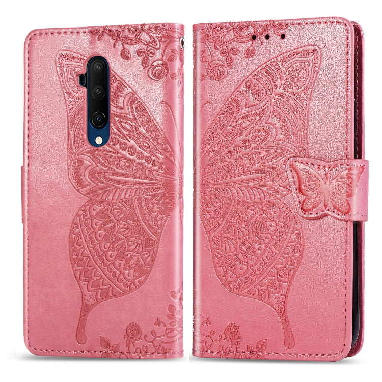 Pink embossed butterfly leather flip wallet case with phone cutout and folio cover