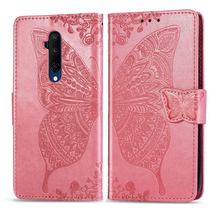 Pink embossed butterfly leather flip wallet case with phone cutout and folio cover