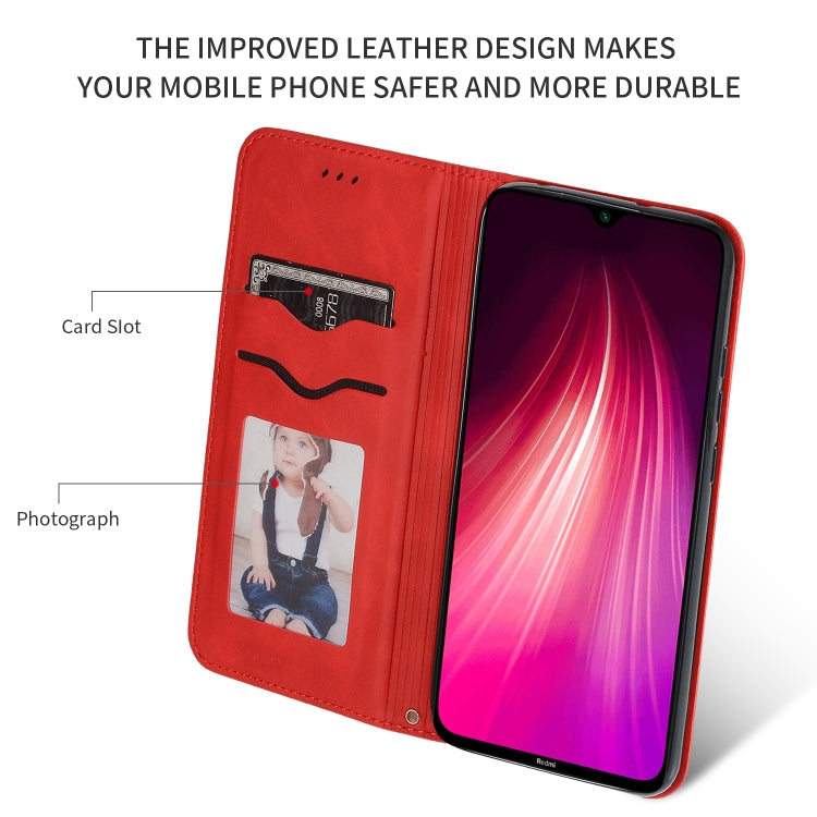 Red leather flip wallet case with card slot and photo window for phone