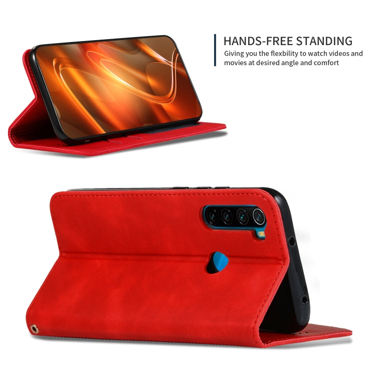 Red leather flip wallet case with kickstand viewing angle and rear camera cutout