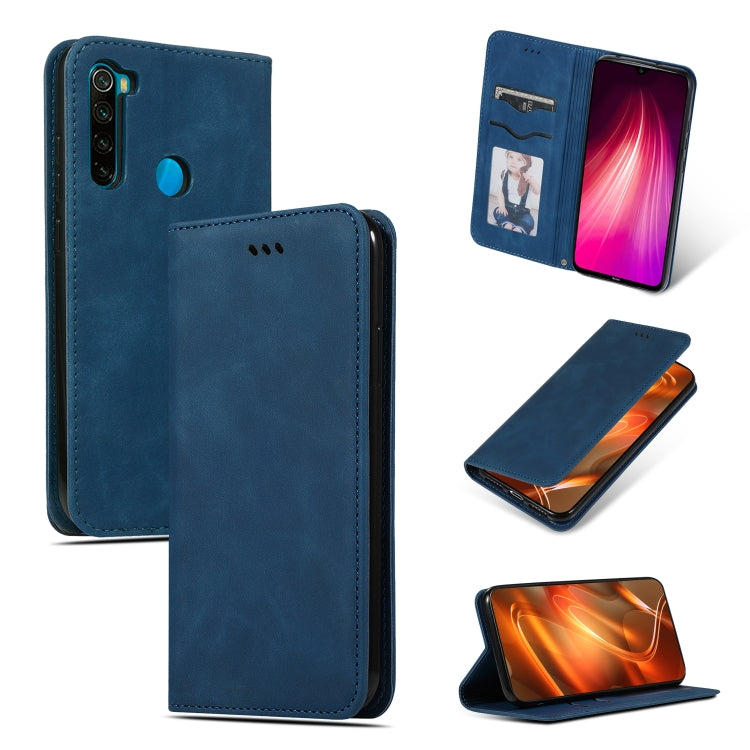 Blue magnetic flip leather wallet case with card slot and front cover