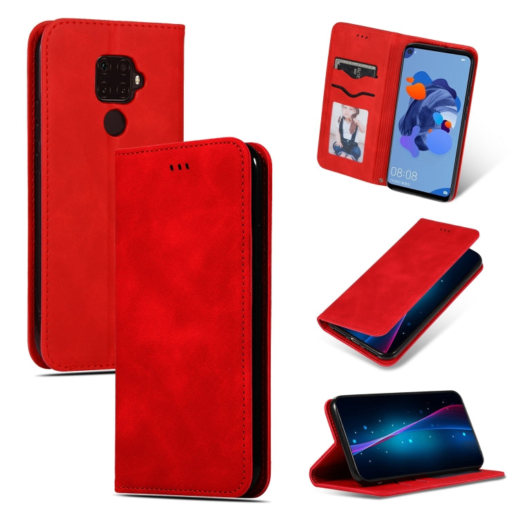 Red leather magnetic flip wallet phone case with card slot and camera cutout