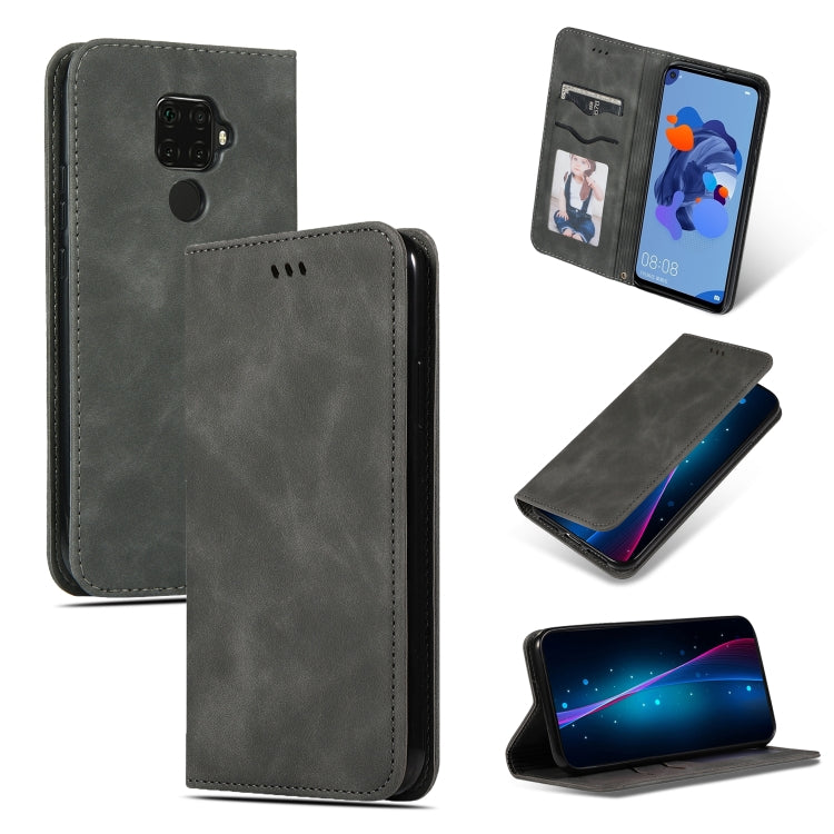 Dark grey leather flip wallet phone case with card slot window and phone