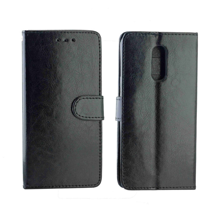 Black leather flip phone case with front card holder and magnetic strap closure