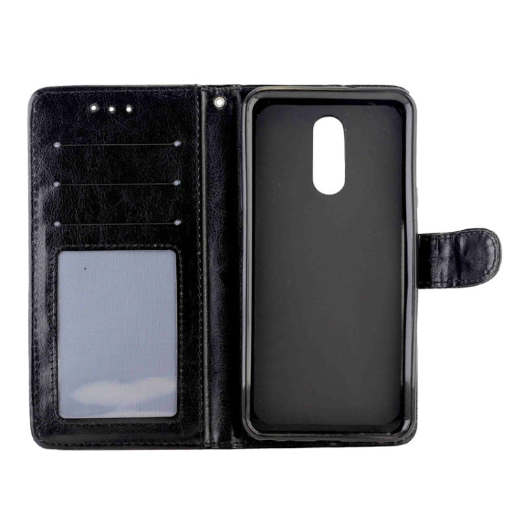 Black leather flip case open view with card pocket and phone cutout