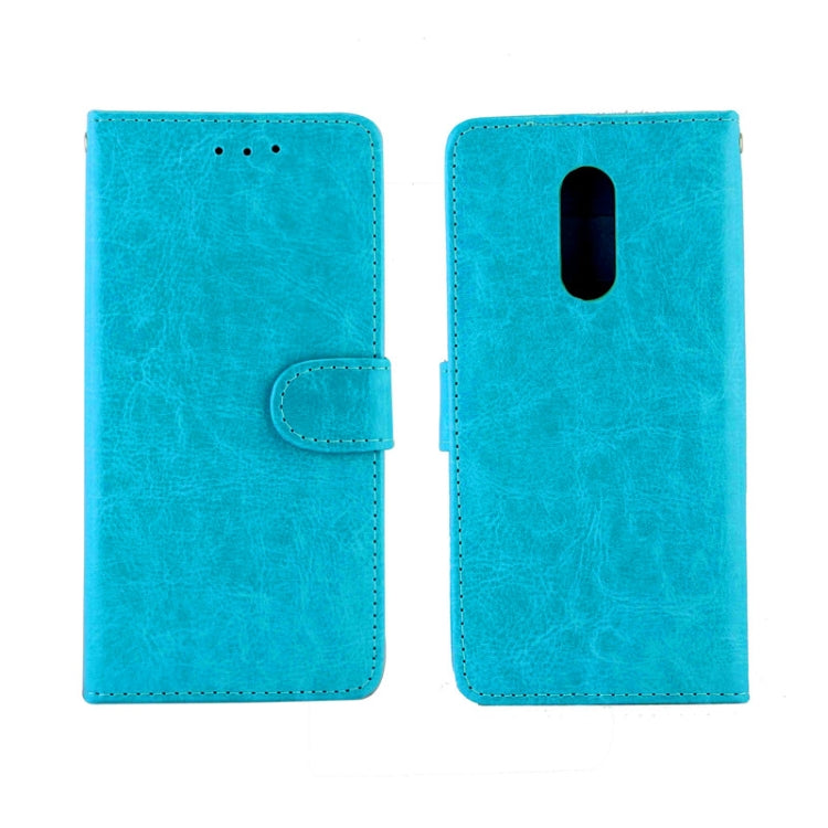 Baby blue leather flip phone case with front card pocket and camera cutout