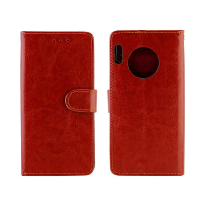 Crazy Horse leather flip phone case with card holder, brown, side camera cutout