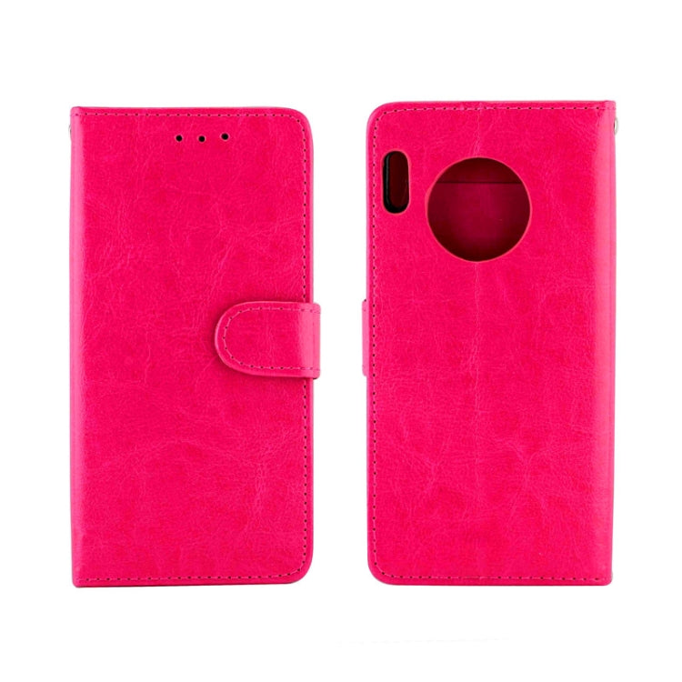 Crazy Horse leather flip phone case with card holder, magenta, circular camera cutout