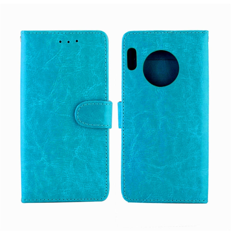 Crazy Horse leather flip phone case with card holder, blue, oval camera opening