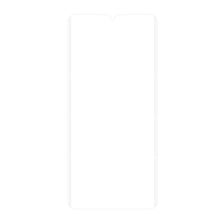 Clear curved smartphone screen protector film sheet with top alignment notch