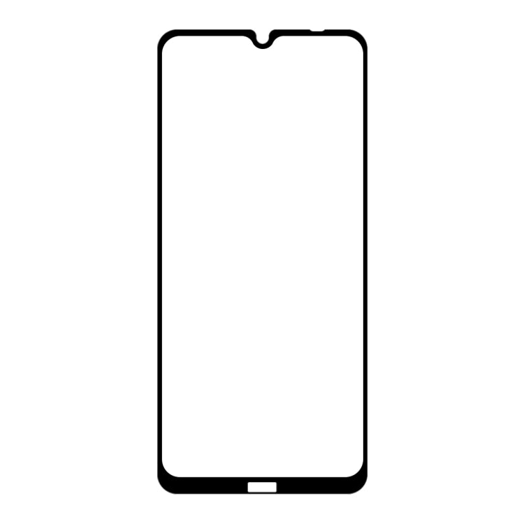 Tempered glass screen protector film alone, full coverage shape with cutout for speaker