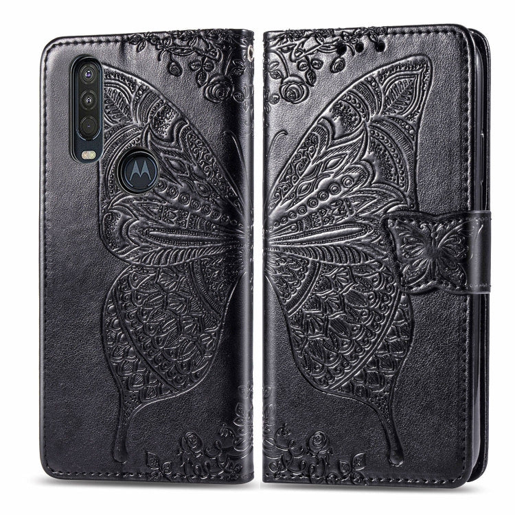 Black embossed leather flip wallet case with butterfly pattern and magnetic strap