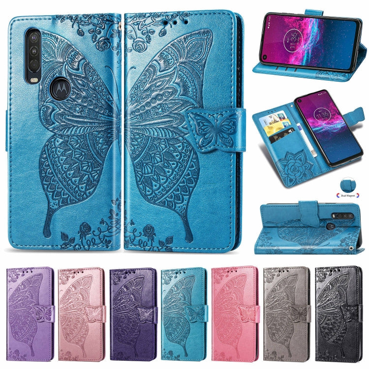 Blue embossed flip wallet case with butterfly design and side strap