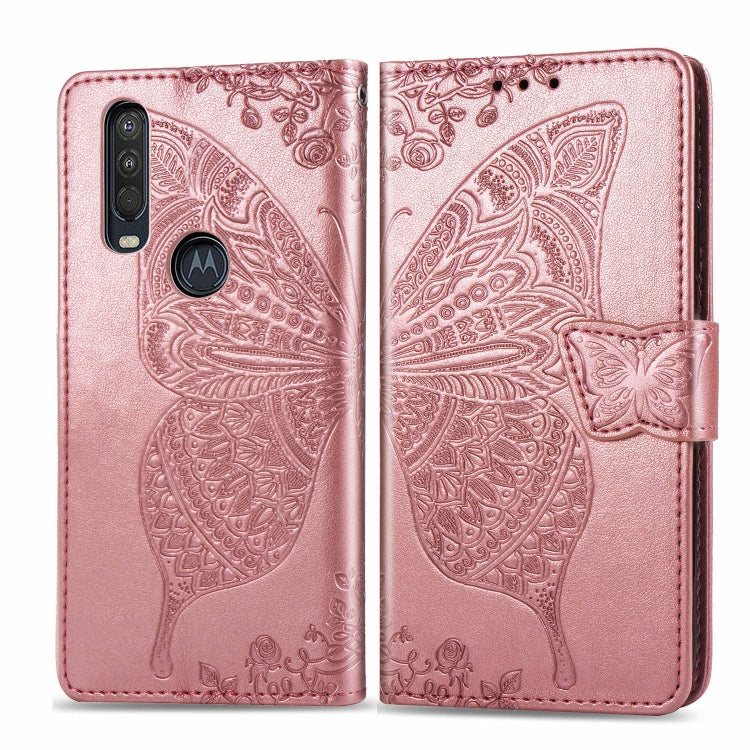 Rose pink embossed flip wallet case with butterfly design and clasp strap
