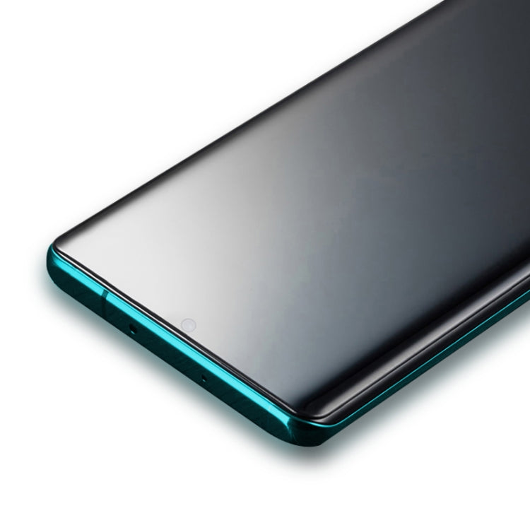 Curved-edge tempered glass screen protector film for smartphone, dark screen view