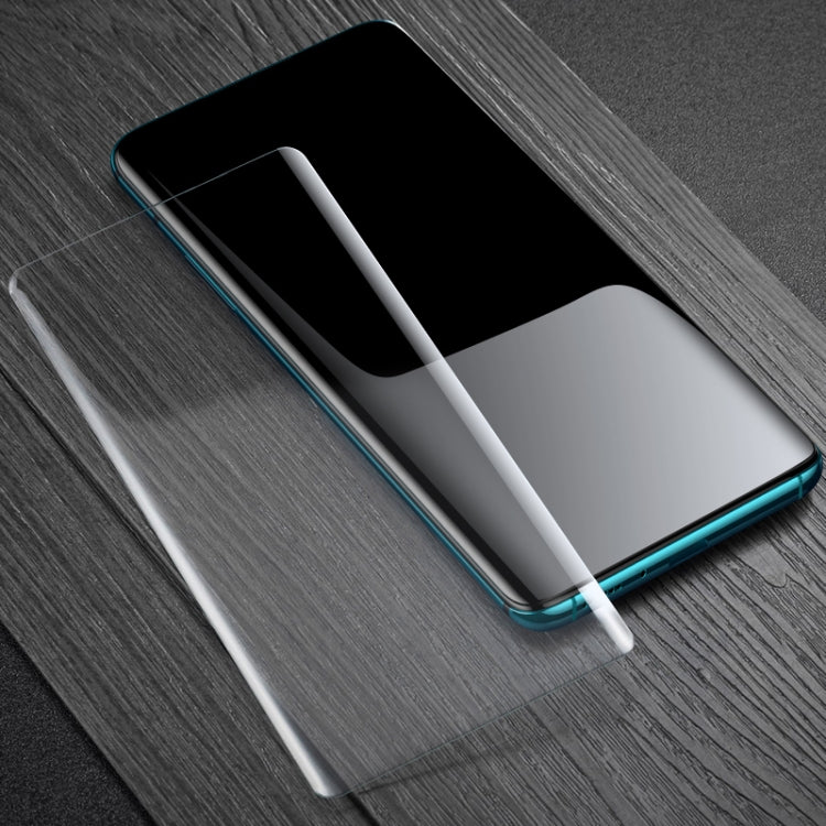 Tempered glass screen protector film with alignment guide strip, curved corners