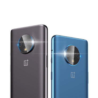 Tempered glass rear camera lens protectors on gray and blue phone backs