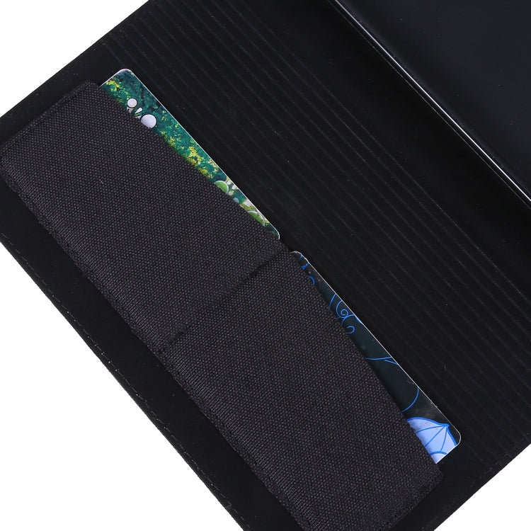 Black cloth-style tablet folio case interior lining with card-slot style panel.