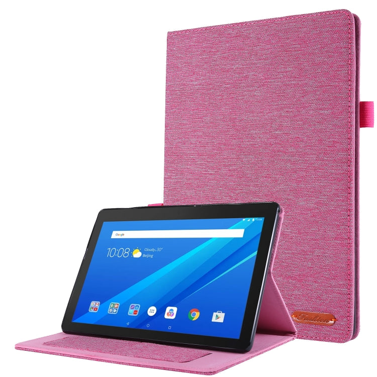 Rose red fabric TPU tablet protective shell with fold stand, tablet supported in landscape