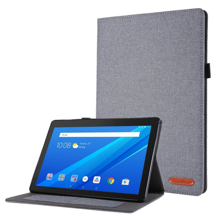 Gray fabric TPU tablet protective shell with stand support, tablet displayed on angled base