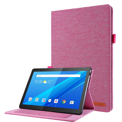 Rose red fabric TPU tablet protective shell, tablet propped on kickstand with cover behind