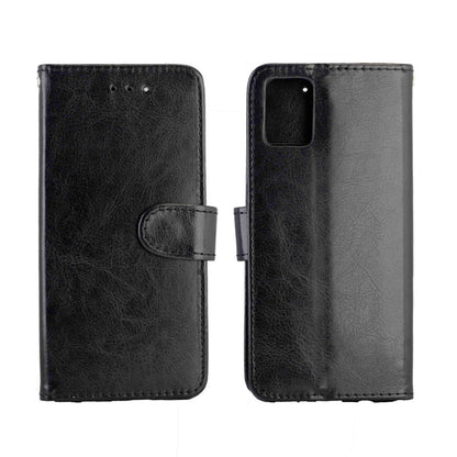 Black leather-style flip phone case with inner card sleeve and back cover