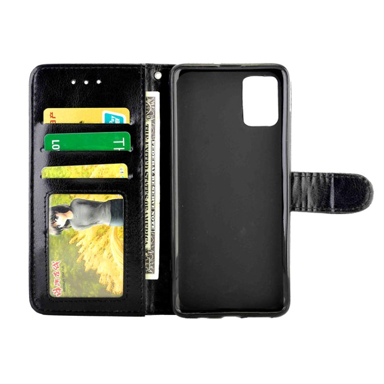 Black leather-style flip phone case with card slots and snap-on back cover