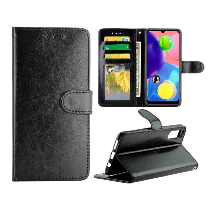 Black leather-style flip phone case with card slots and kickstand viewing stand