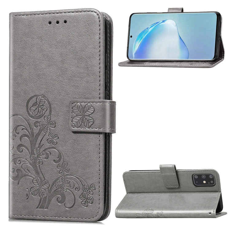 Gray embossed floral leather phone wallet case with flip cover and card holder