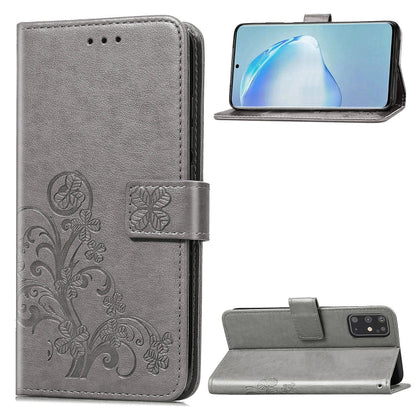 Gray embossed floral leather phone wallet case with flip cover and card holder