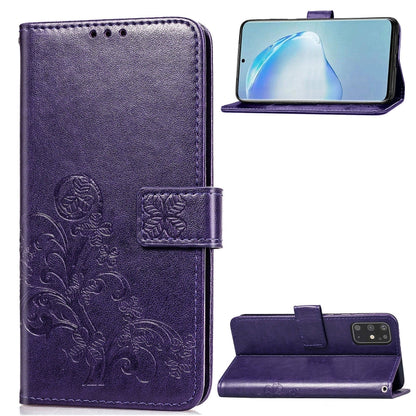 Purple embossed floral leather phone wallet case with flip cover and side card holder