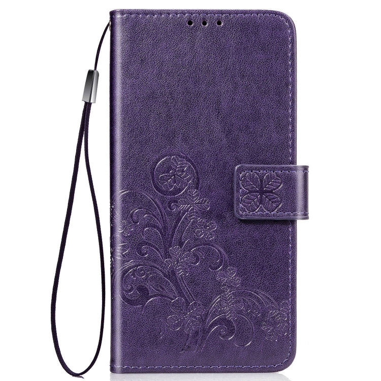 Purple floral embossed leather phone wallet case with wrist strap and flip cover