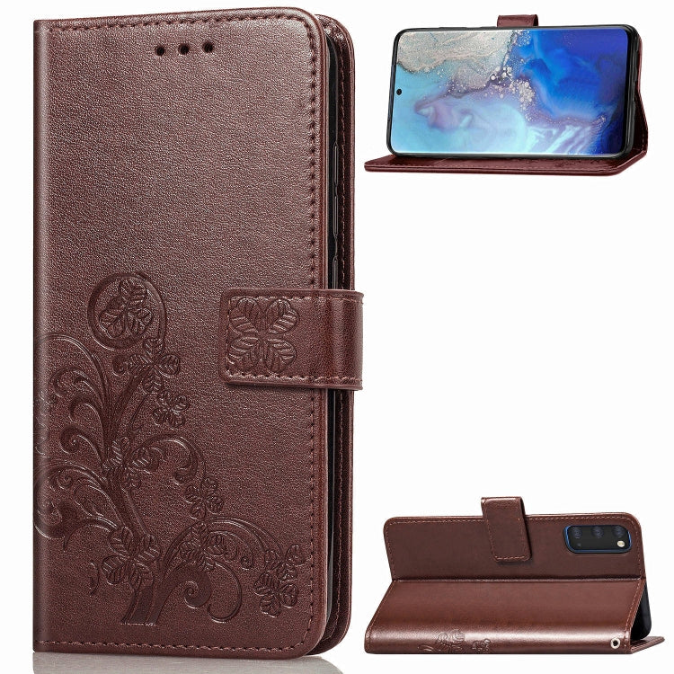 Brown phone folio wallet case with pressed flower pattern, card slots, and kickstand.