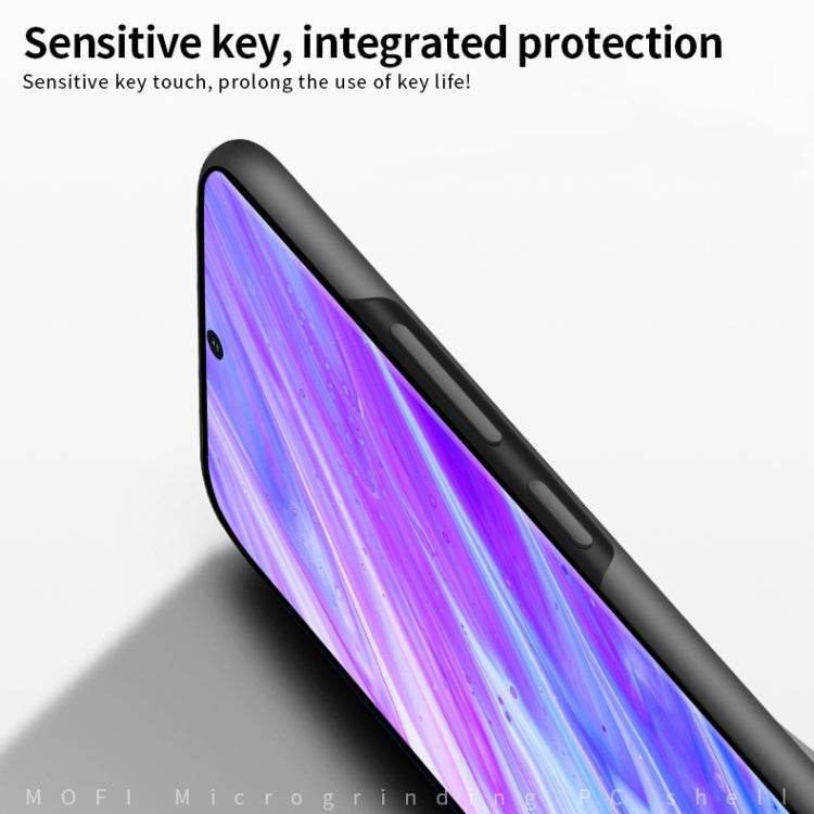 MOFI frosted hard phone case, black, side view with button and port openings