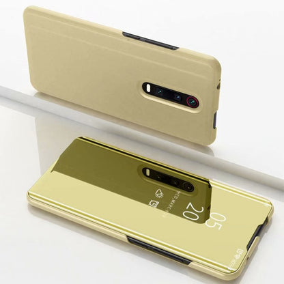 Gold flip phone case with mirror-style back and built-in stand, for Redmi K30