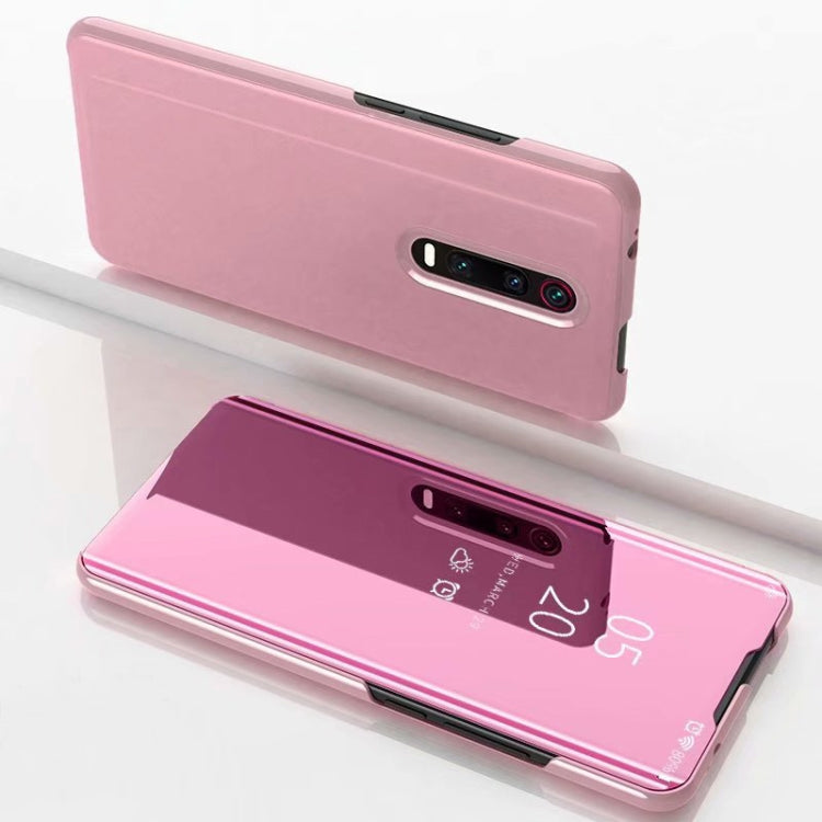 Rose pink horizontal flip phone case with mirrored stand and camera/port cutouts