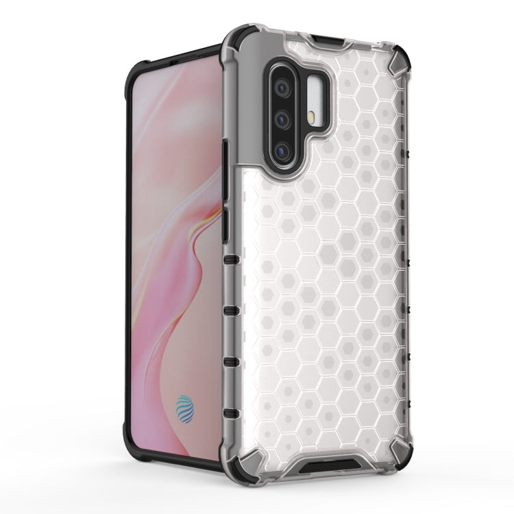 Shockproof honeycomb phone case for VIVO X30 Pro, grey with TPU bumper edges